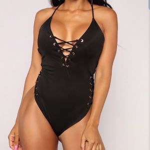 Black one piece bathing suit